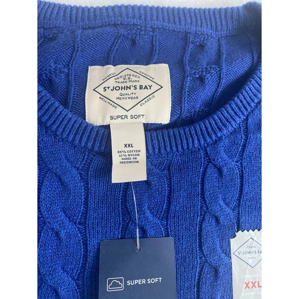 St Johns Bay Crew Neck Pullover Sweater Estate Blue SZ‎ 2XL Super Soft New Tags